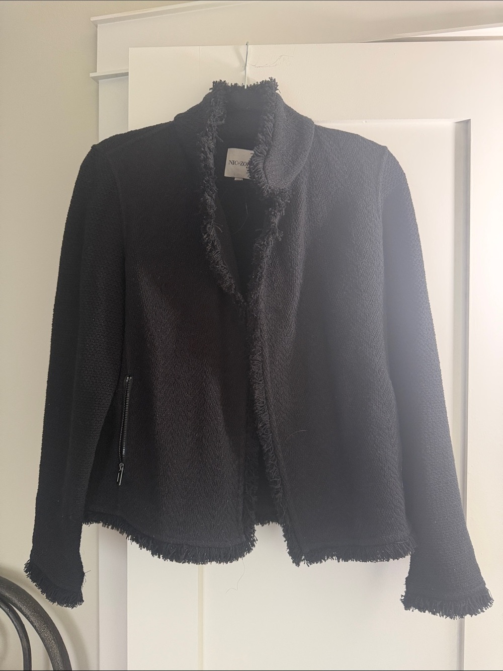 NIC+ZOE Black Fringed Open Blazer Jacket